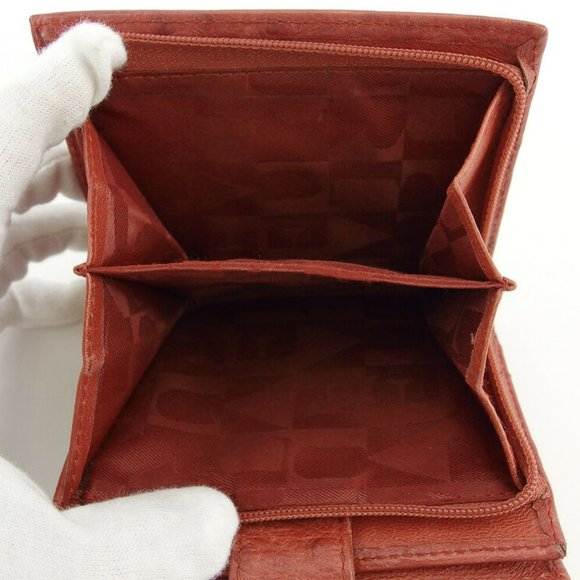 Leather Press FURLA bi-fold wallet Ostrich tone type Auth used L3086 - Picture 2 of 8